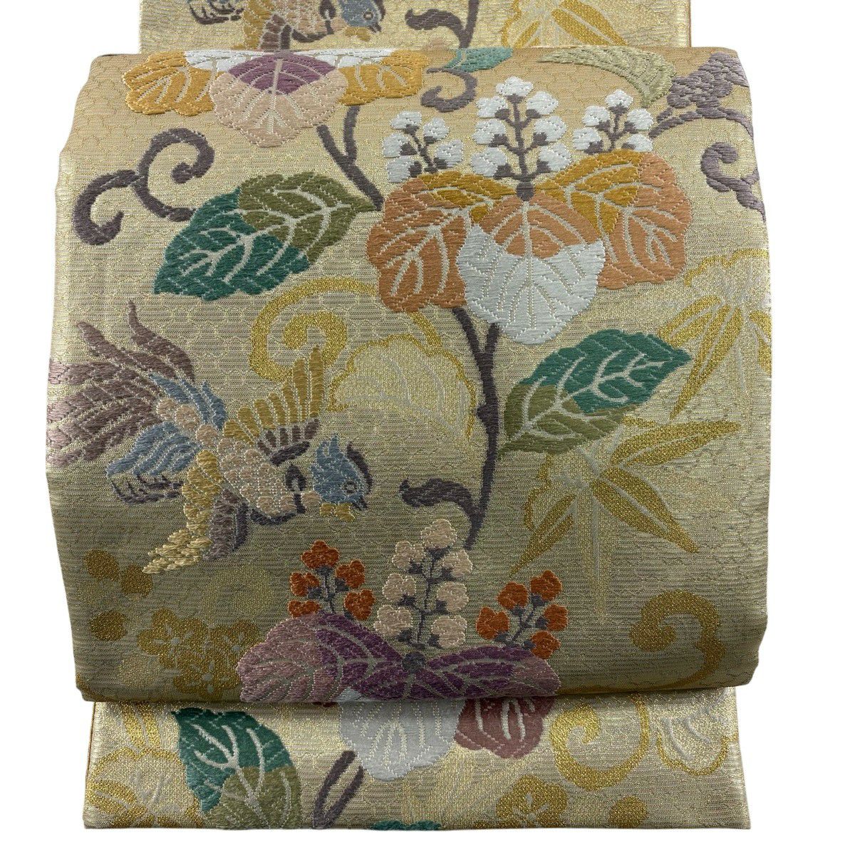 【美品】 袋帶 秀品級 桐 鳳凰 纏織 金金箔 金色 六通 純蠶絲