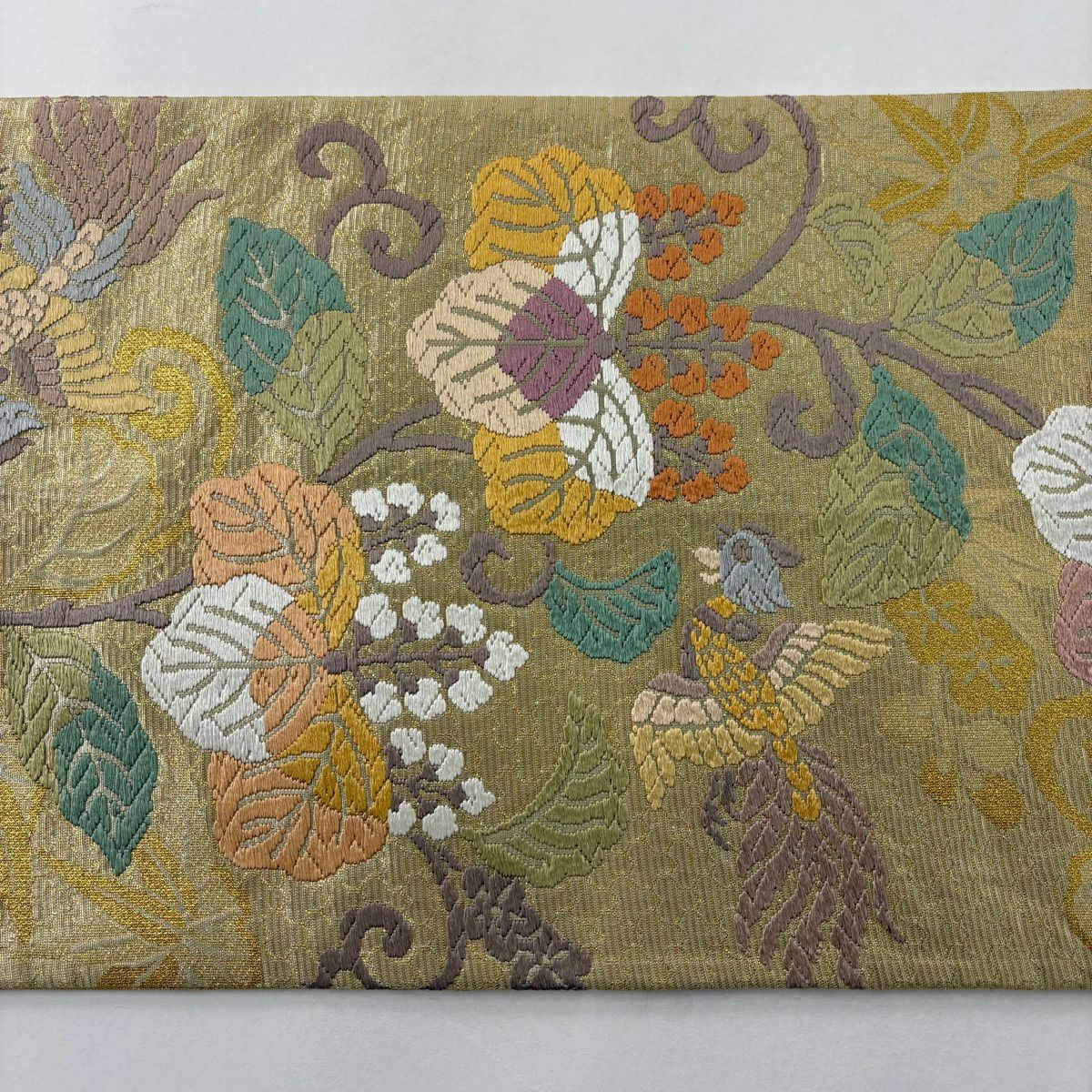 【美品】 袋帶 秀品級 桐 鳳凰 纏織 金金箔 金色 六通 純蠶絲