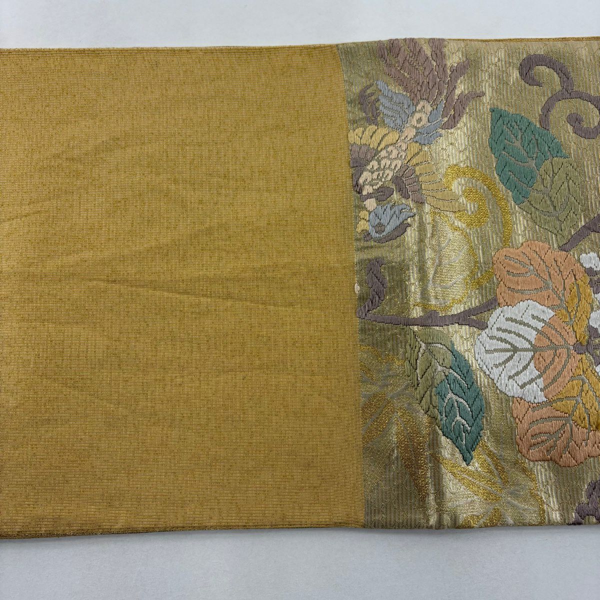 【美品】 袋帶 秀品級 桐 鳳凰 纏織 金金箔 金色 六通 純蠶絲