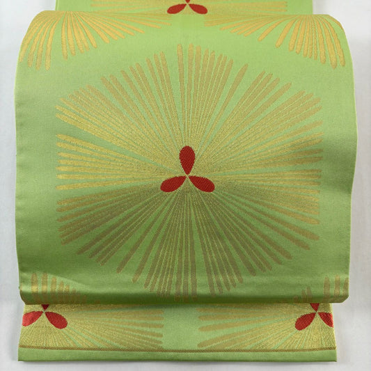 袋帶 秀品級 關西仕立 花 金金箔 黃綠 純蠶絲