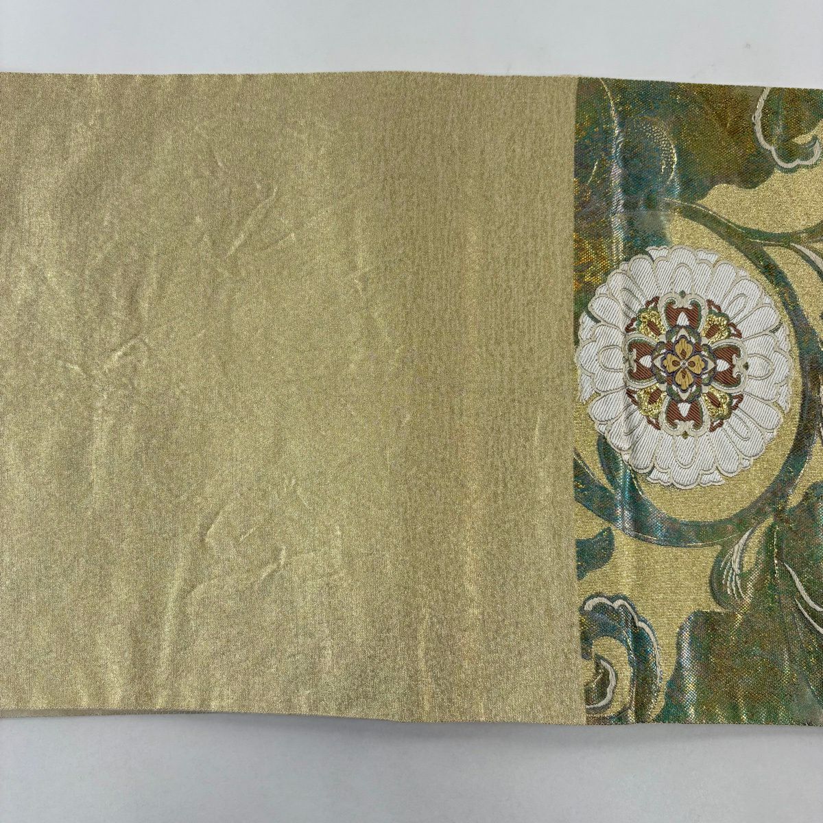 【美品】 袋帶 秀品級 花唐草紋 華紋 唐織 金金箔 金色 六通 純蠶絲