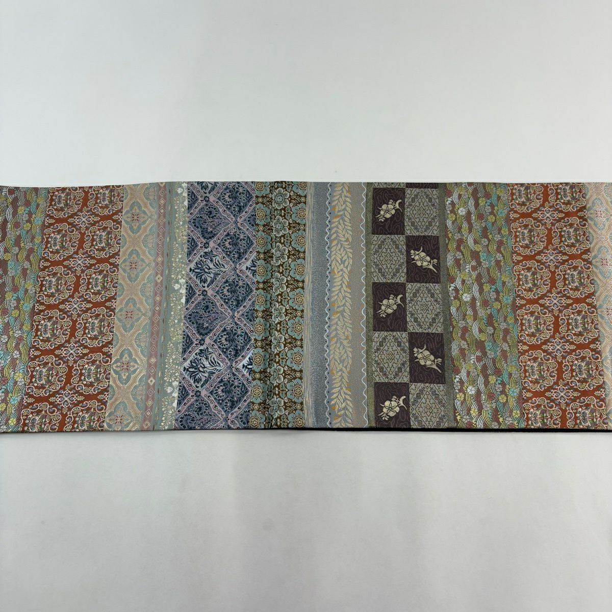 【美品】 袋帶 名品級 華紋 花鳥 金絲 金金箔 灰紫 全通 純蠶絲