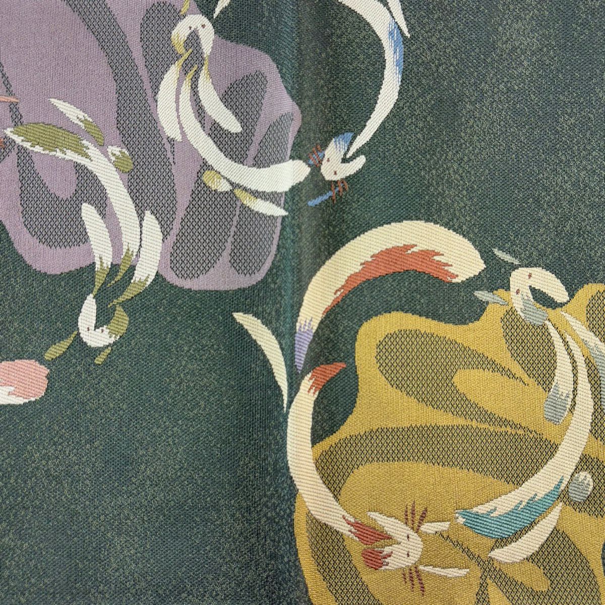 【美品】 袋帶 名品級 狐狸 灰綠 六通 純蠶絲
