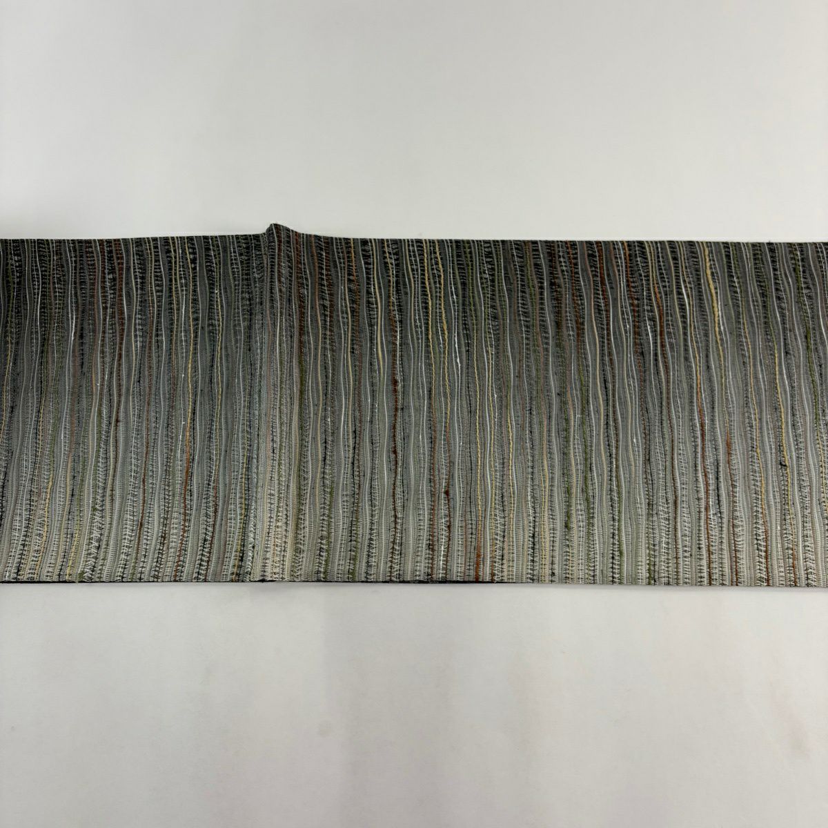 【美品】 袋帶 名品級 縞 金絲 灰色 全通 純蠶絲