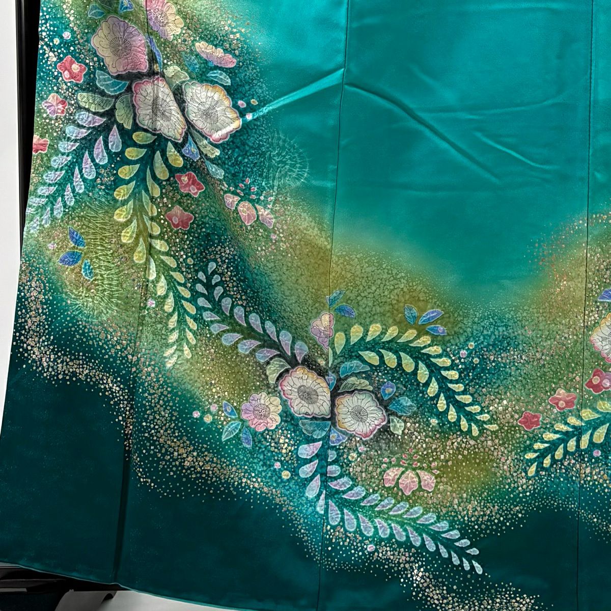 振袖禮服 身長162.5cm 袖長66.5cm M 雙層 落款あり 辻花染 金通し 金銀彩 綠 純蠶絲 名品級