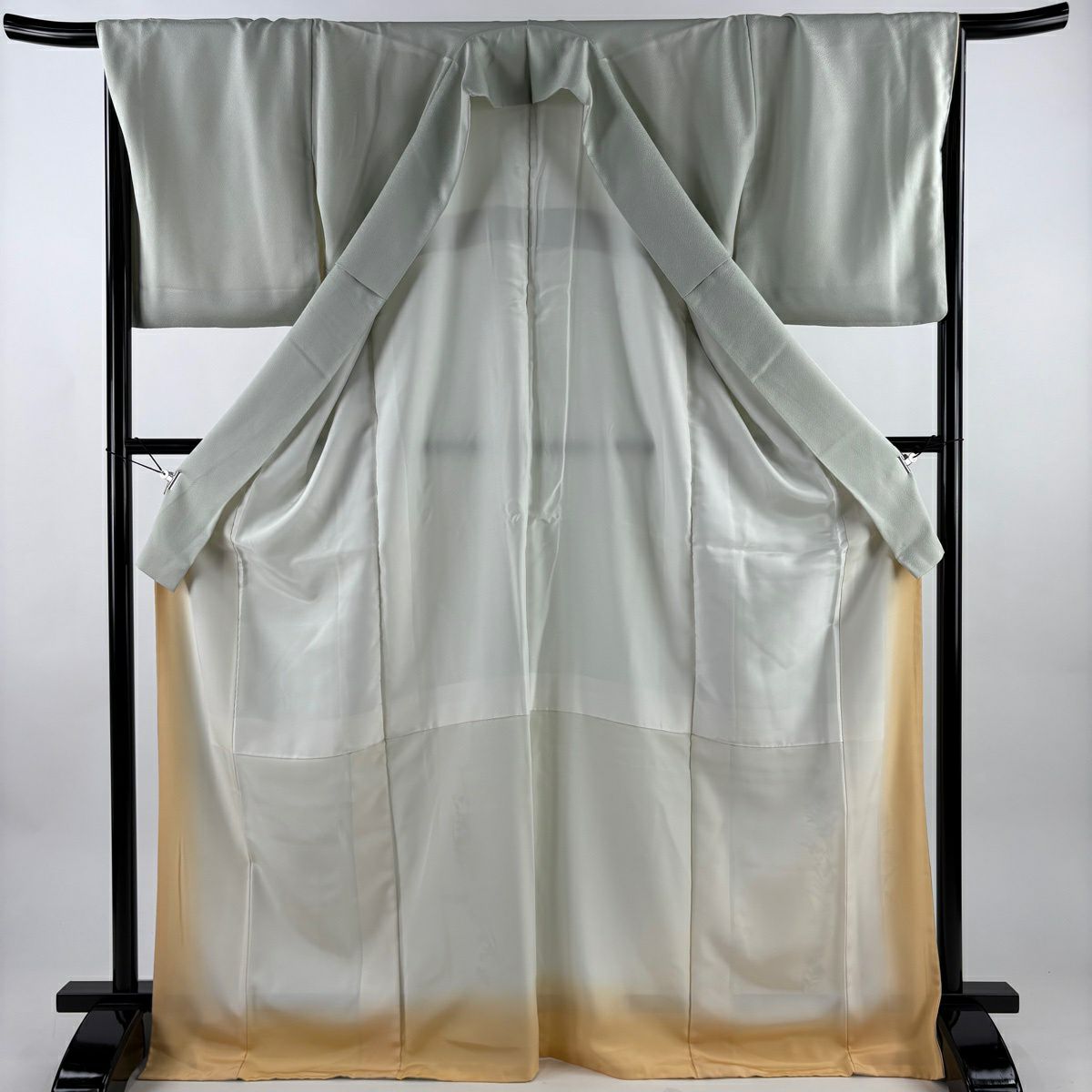 付下 身長173cm 袖長68cm L 雙層 雲母塾 有落款 菊花 秋草 螺鈿 金銀彩 淺綠 純蠶絲 名品級