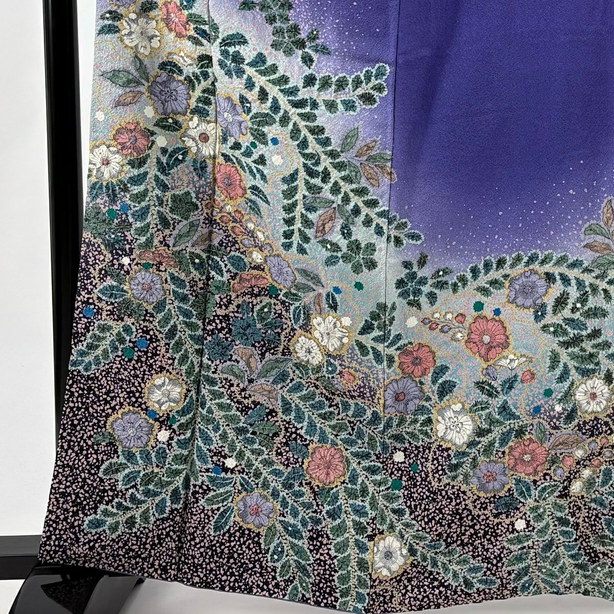 付下 身長163cm 袖長68cm L 雙層 有落款 辻花染 紫 純蠶絲 名品級