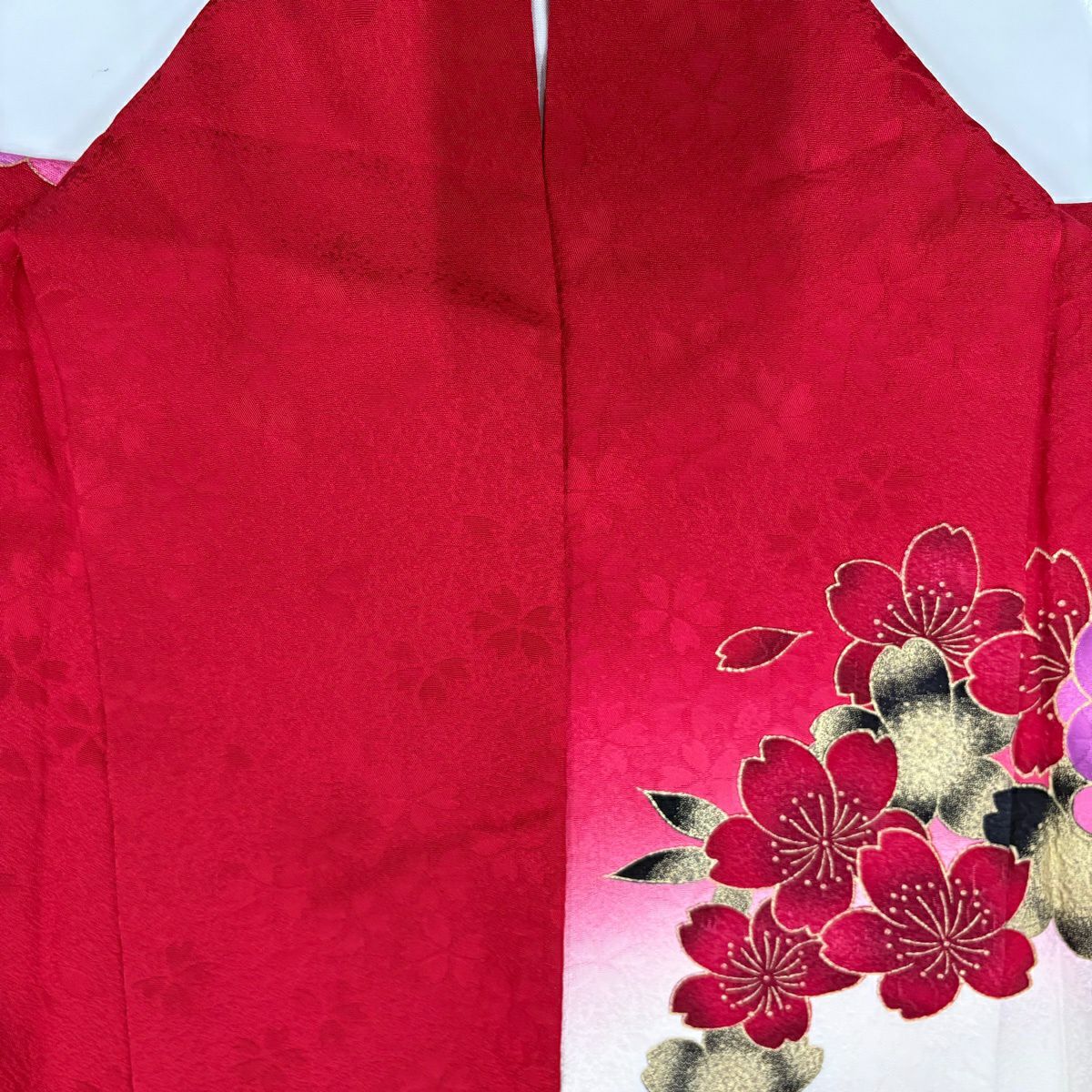 【美品】振袖禮服 身長169.5cm 袖長67cm M 雙層 牡丹 梅花 金銀彩 拉麵 紅 純蠶絲 名品級