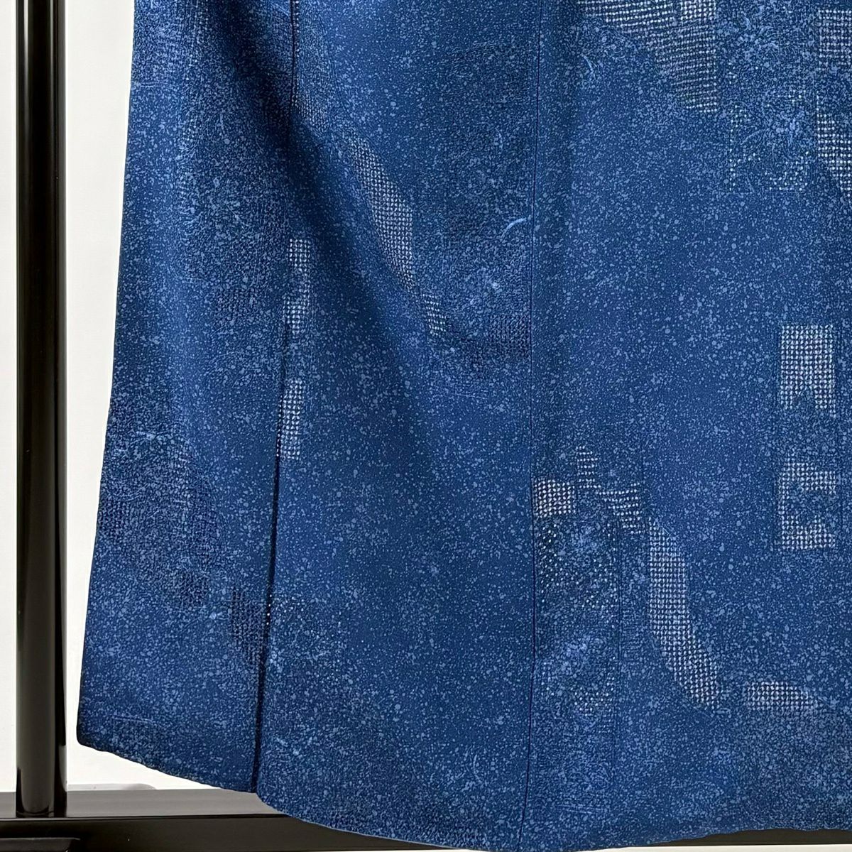 小紋 身長158cm 袖長63.5cm S 雙層 直領 草花紋紋 幾何學刺繡 漸層 深藍 純蠶絲 名品級