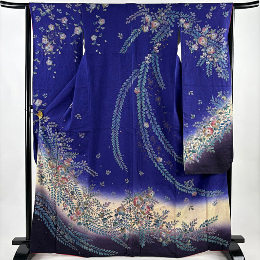振袖禮服 身長167cm 袖長64cm M 雙層 辻花染 染分 金彩裝飾 紫 純蠶絲 名品級