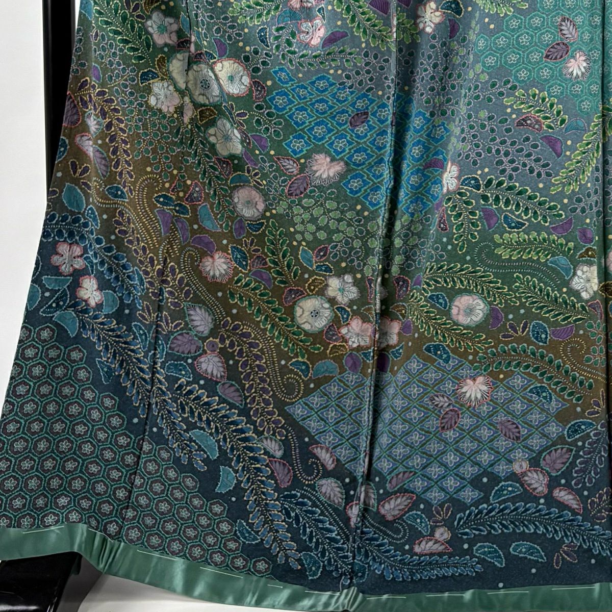 【美品】訪問服 身長170cm 袖長65.5cm 未裁縫 仮絵羽 辻花染 染分 ぼかし 灰綠 純蠶絲 名品級