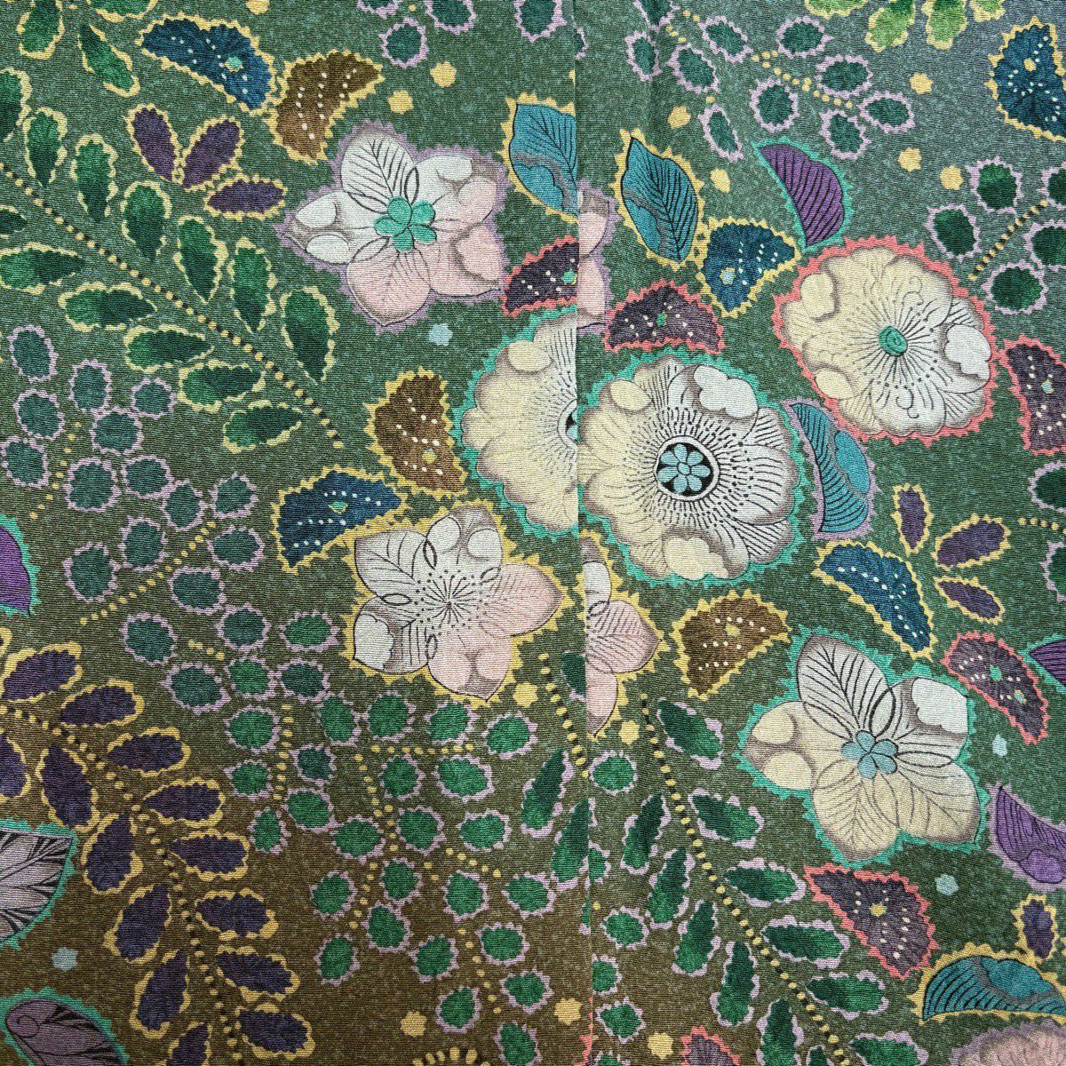【美品】訪問服 身長170cm 袖長65.5cm 未裁縫 仮絵羽 辻花染 染分 ぼかし 灰綠 純蠶絲 名品級