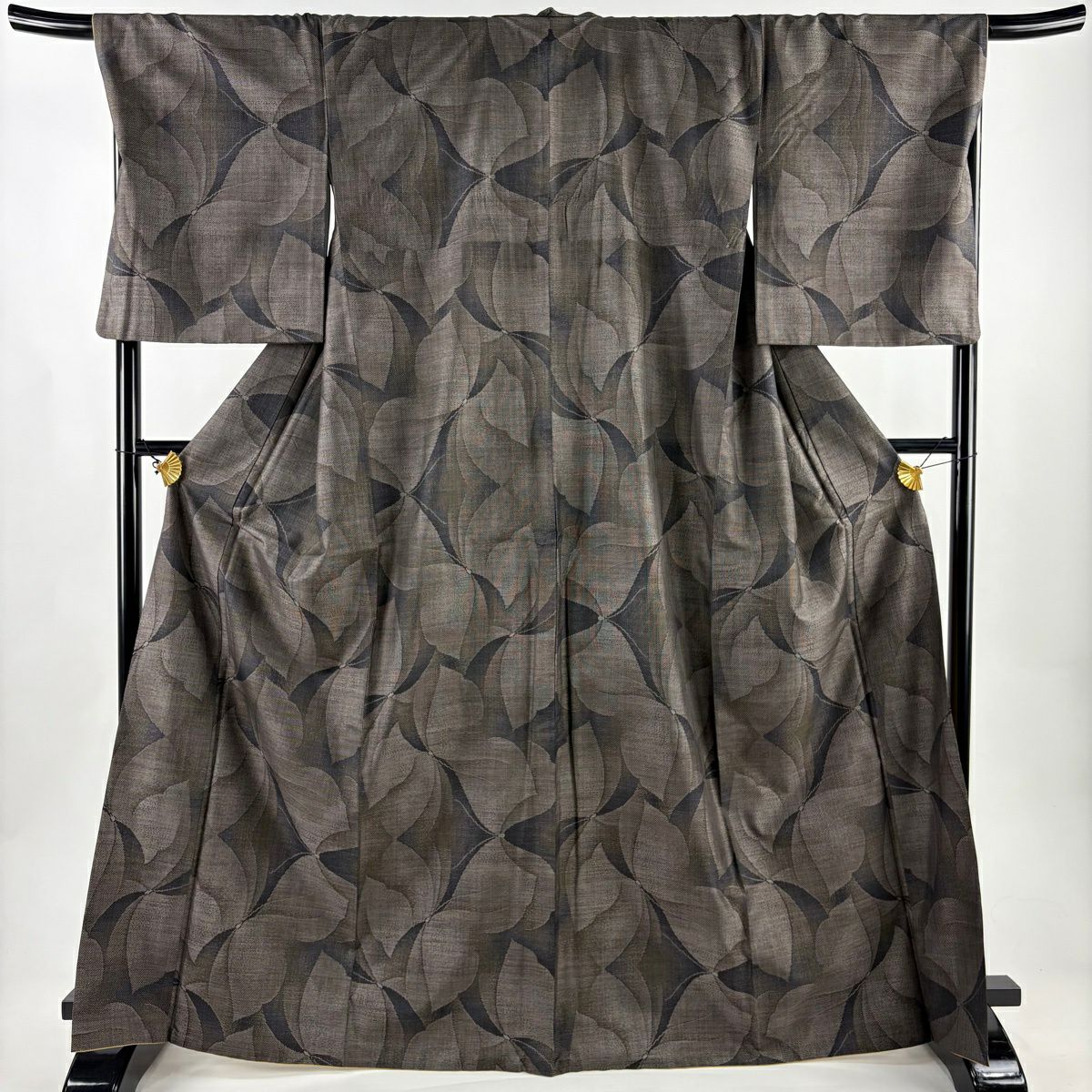 【美品】 紬織 身長167cm 袖長70cm L 雙層 蝶 焦茶 純蠶絲 名品級