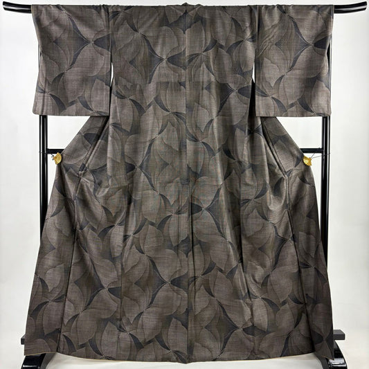 【美品】 紬織 身長167cm 袖長70cm L 雙層 蝶 焦茶 純蠶絲 名品級