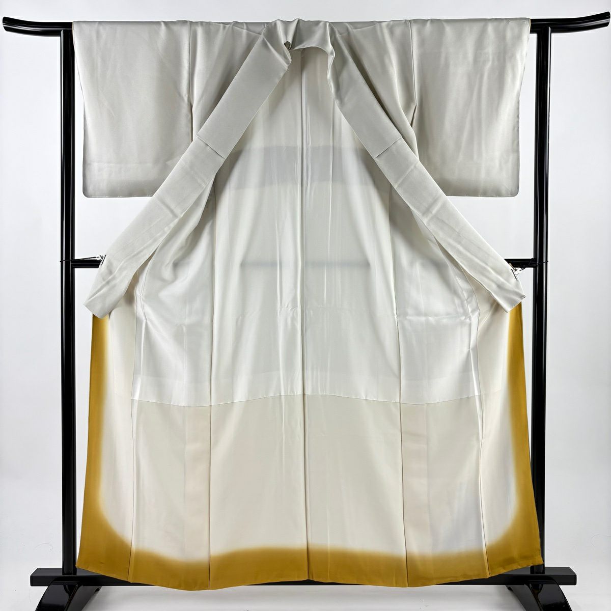 【美品】 付下 身長159.5cm 袖長62cm S 雙層 貓頭鷹 裾暈染 灰綠 純蠶絲 名品級