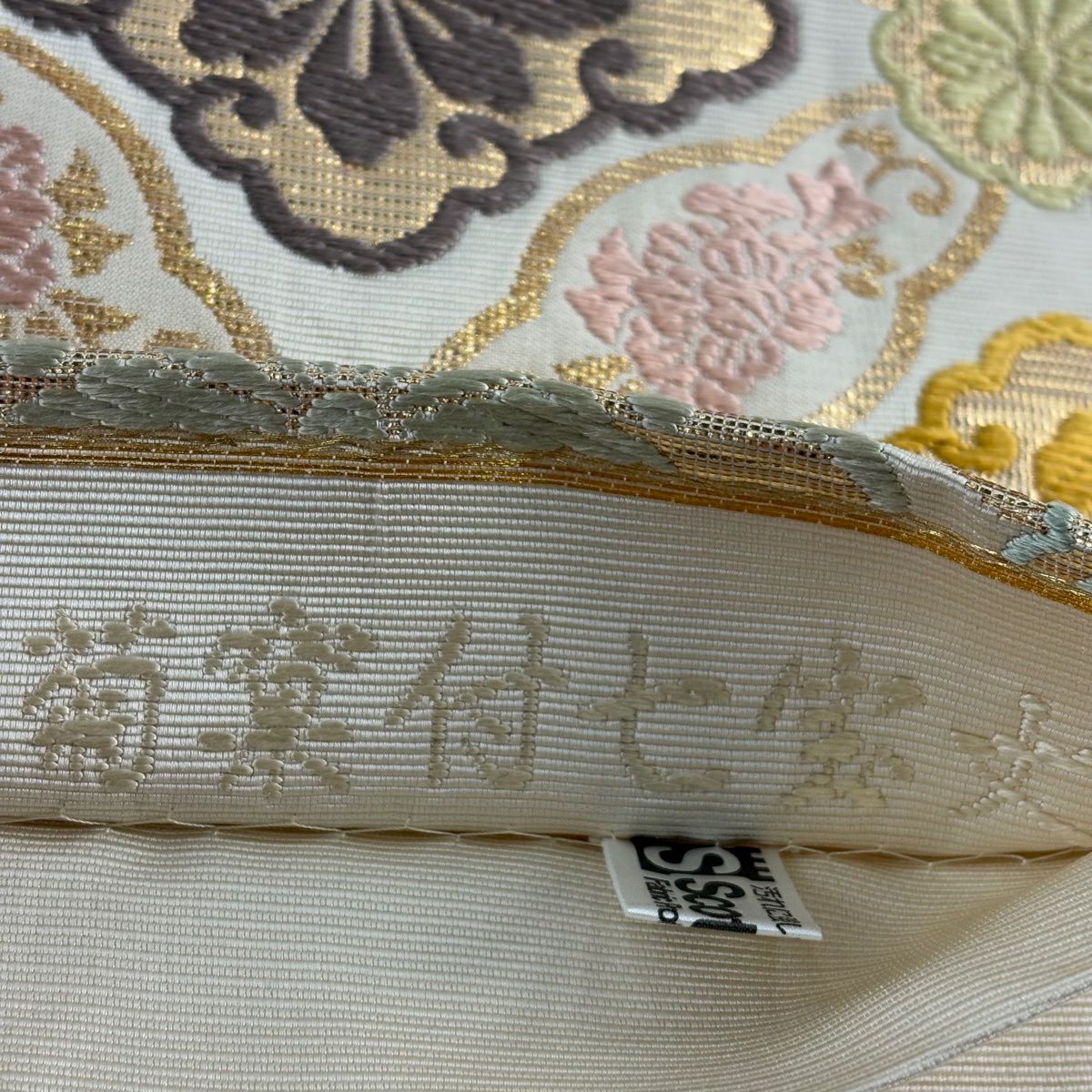 袋帶 逸品級 七寶 花菱 米色 六通 純蠶絲
