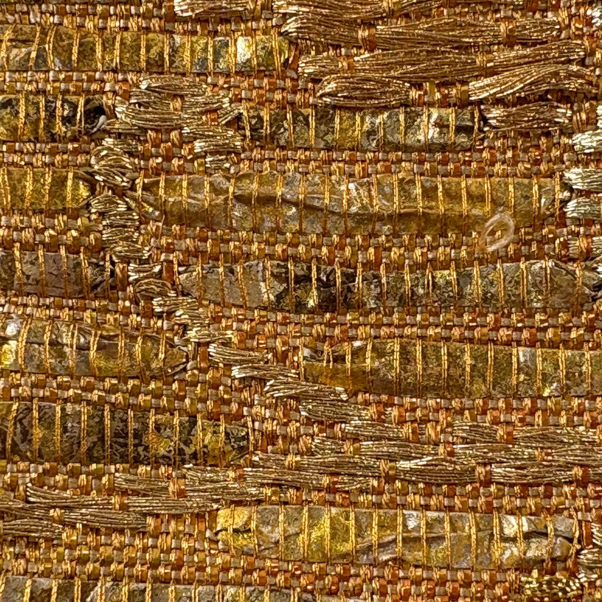 袋帶 逸品級 渡文 鳳凰 草花紋 金糸 金金箔 金色 大鼓圖案 純蠶絲