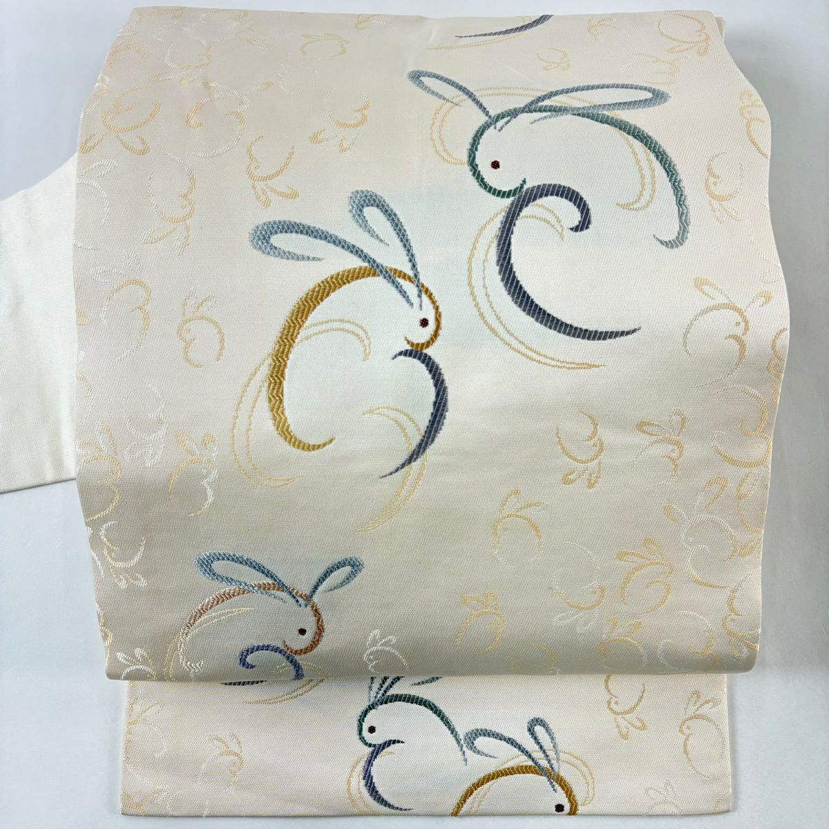 名古屋帶 逸品級 兔子 奶油色 純蠶絲
