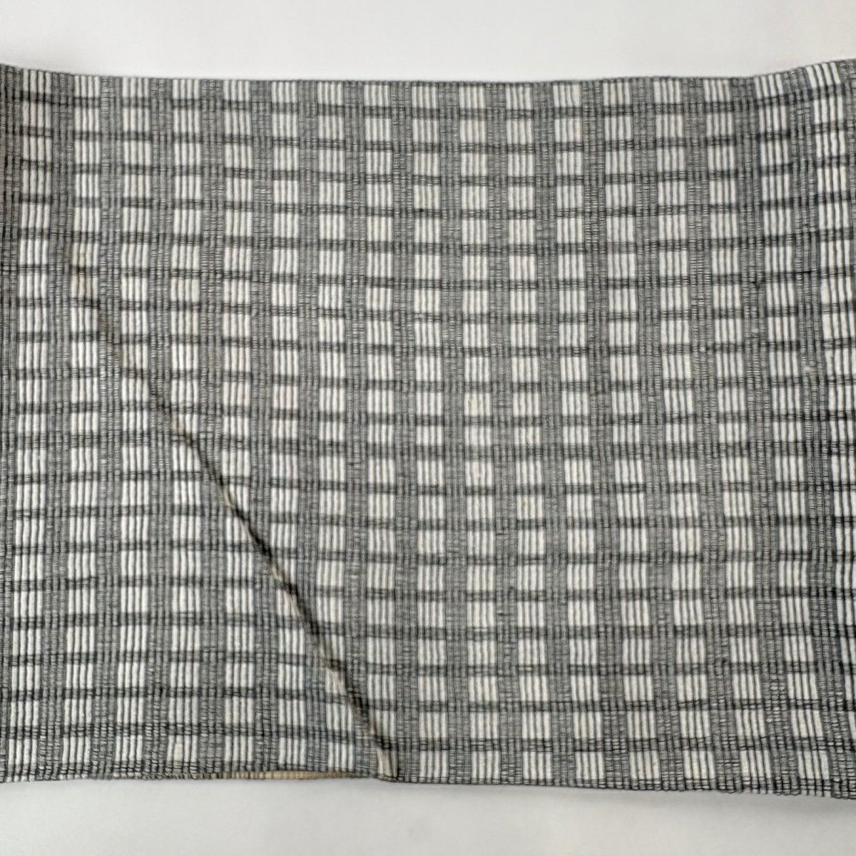 【美品】 袋帶 逸品級 證書齊全 野蠶絲 格子 灰色 全通 純蠶絲