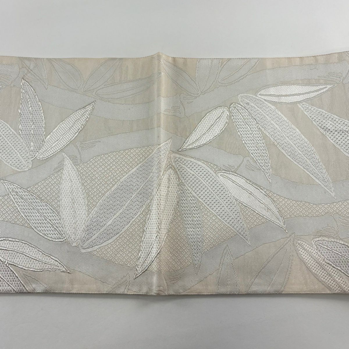 袋帶 逸品級 富屋織物 證書齊全 竹子 銀線 灰白 六通 純蠶絲