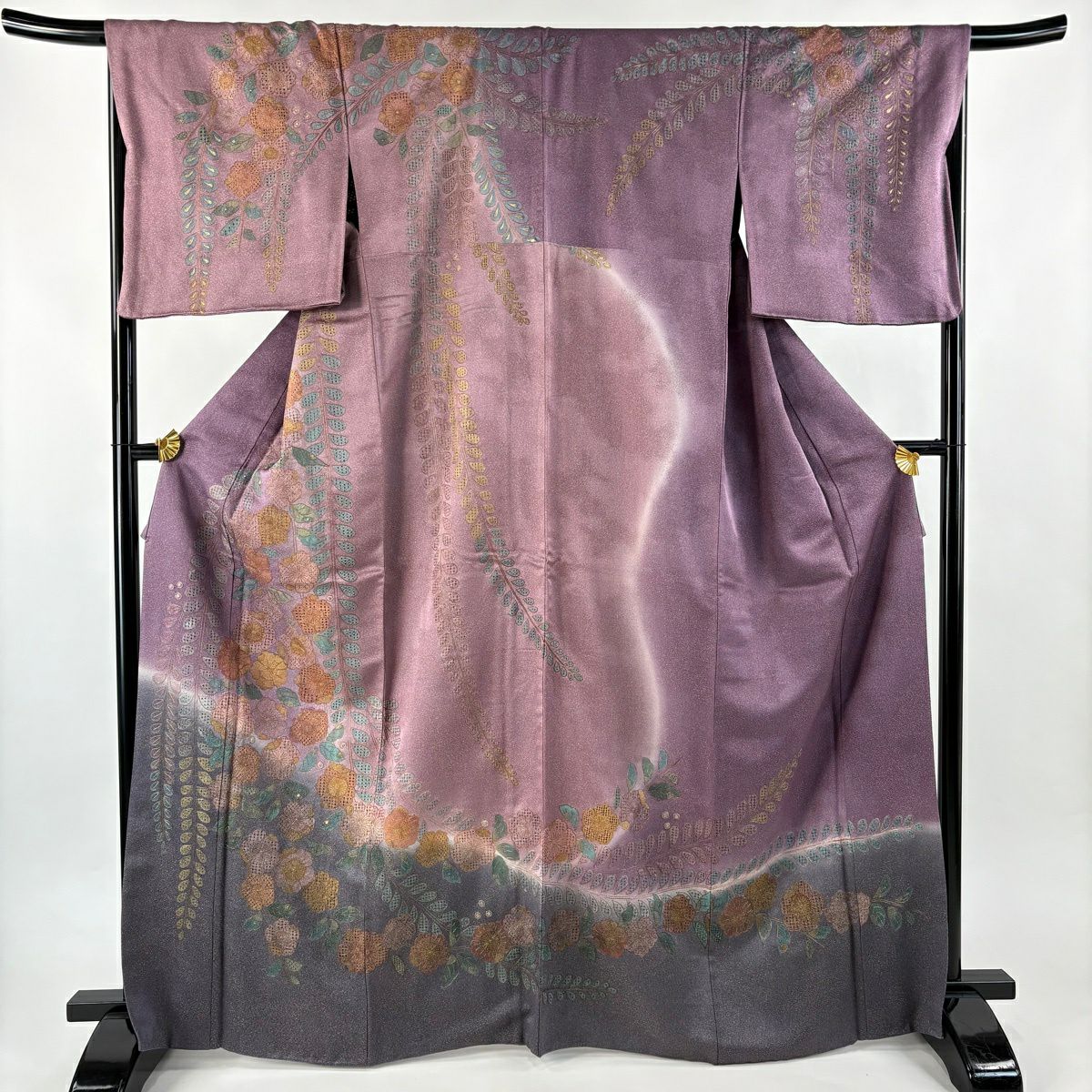 【美品】訪問服 身長166.5cm 袖長67cm M 雙層 辻花染 金糸 刺繡 紫 純蠶絲 逸品級