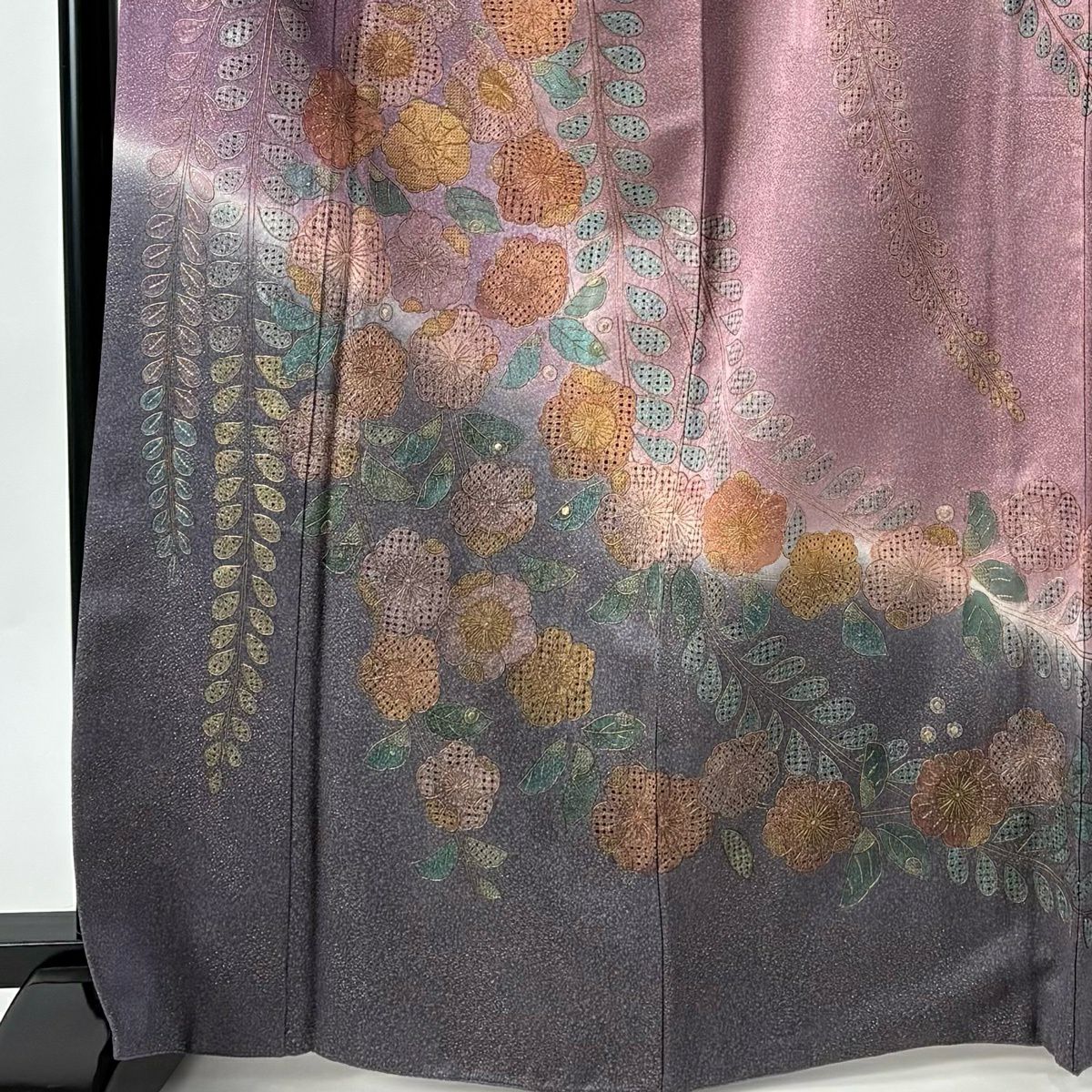【美品】訪問服 身長166.5cm 袖長67cm M 雙層 辻花染 金糸 刺繡 紫 純蠶絲 逸品級