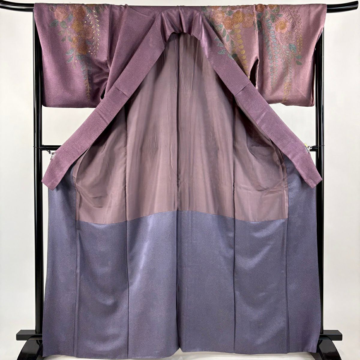 【美品】訪問服 身長166.5cm 袖長67cm M 雙層 辻花染 金糸 刺繡 紫 純蠶絲 逸品級