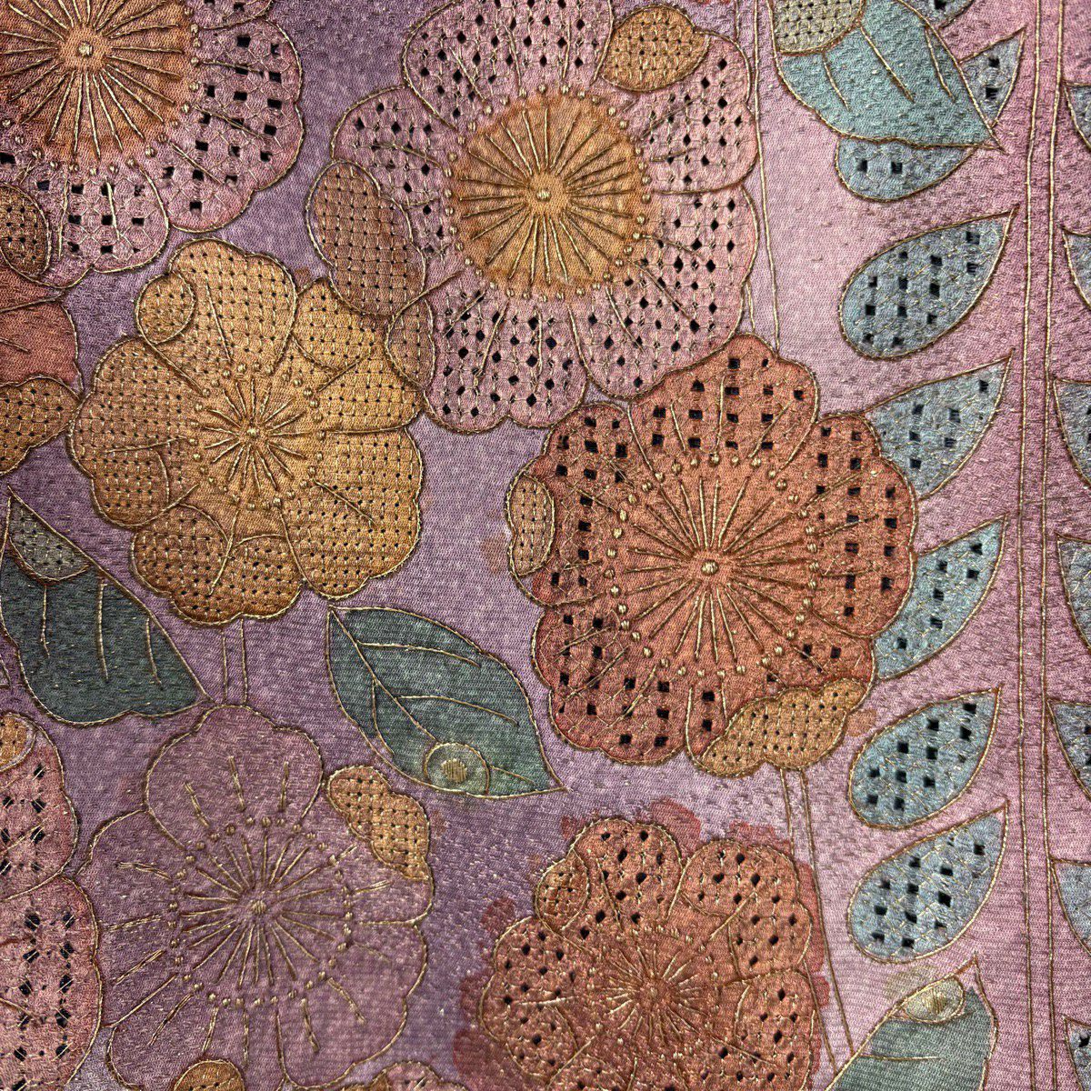 【美品】訪問服 身長166.5cm 袖長67cm M 雙層 辻花染 金糸 刺繡 紫 純蠶絲 逸品級