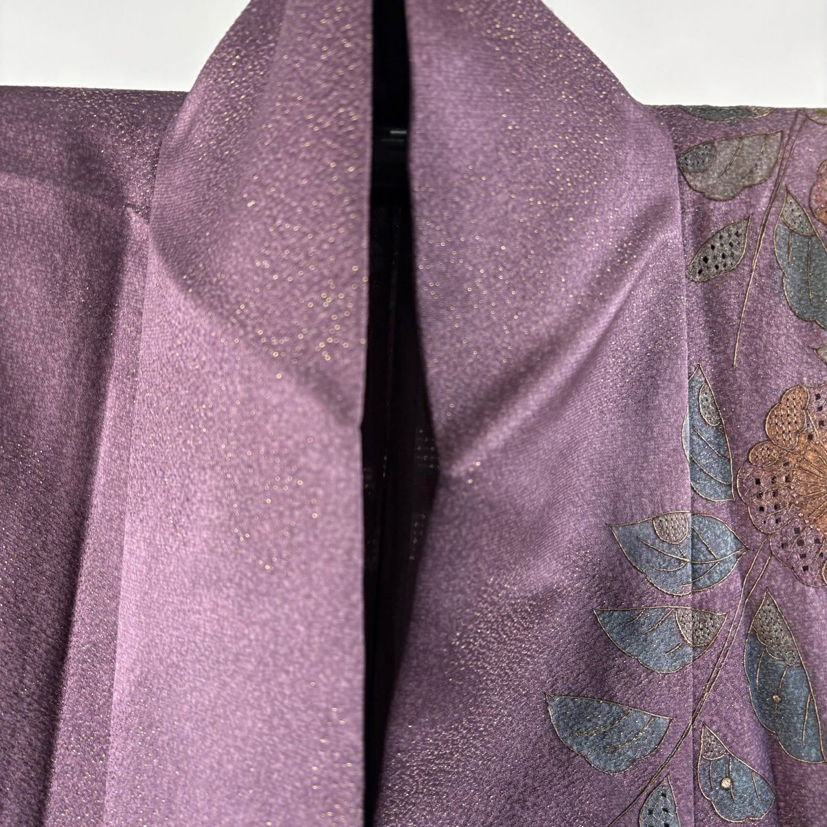 【美品】訪問服 身長166.5cm 袖長67cm M 雙層 辻花染 金糸 刺繡 紫 純蠶絲 逸品級