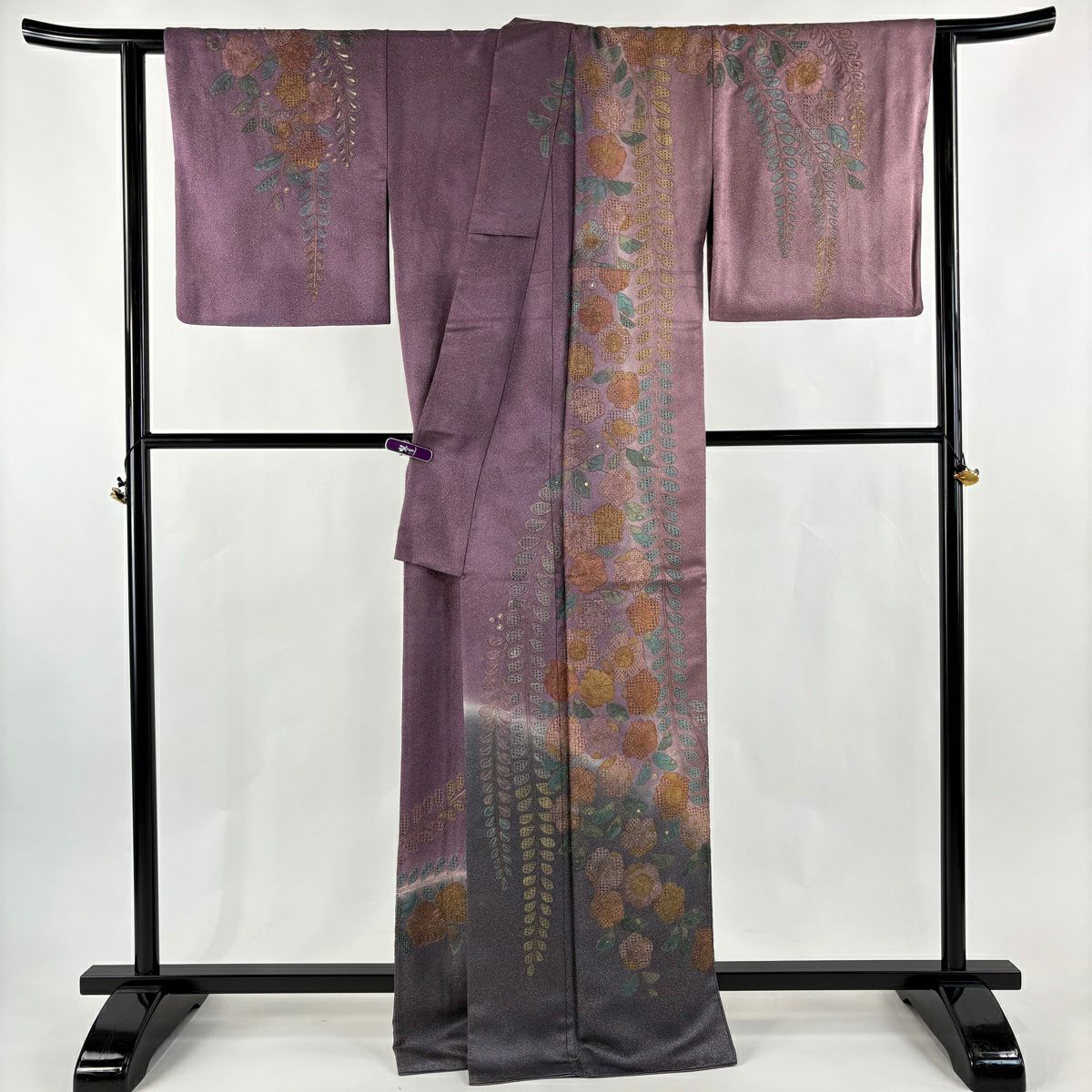 【美品】訪問服 身長166.5cm 袖長67cm M 雙層 辻花染 金糸 刺繡 紫 純蠶絲 逸品級