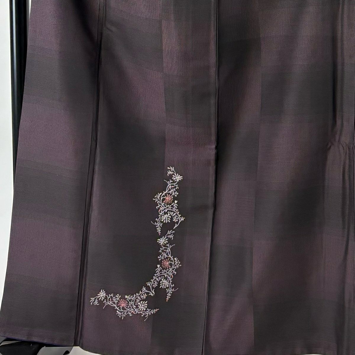 【美品】 付下 身長163cm 袖長65cm M 雙層 お召地 大和 花唐草紋 刺繡 深紫 純蠶絲 逸品級