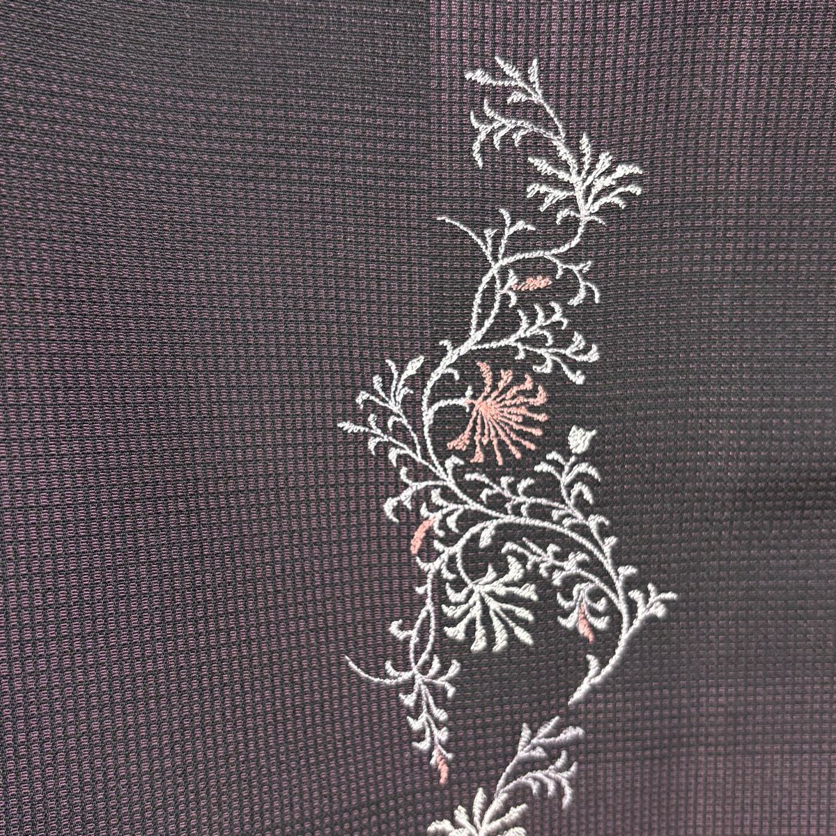 【美品】 付下 身長163cm 袖長65cm M 雙層 お召地 大和 花唐草紋 刺繡 深紫 純蠶絲 逸品級