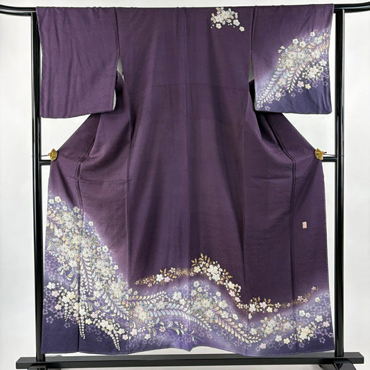 訪問服 身長155.5cm 袖長63cm S 雙層 德永憲峯 落款あり 辻花染 金銀彩 漸層 紫 純蠶絲 逸品級
