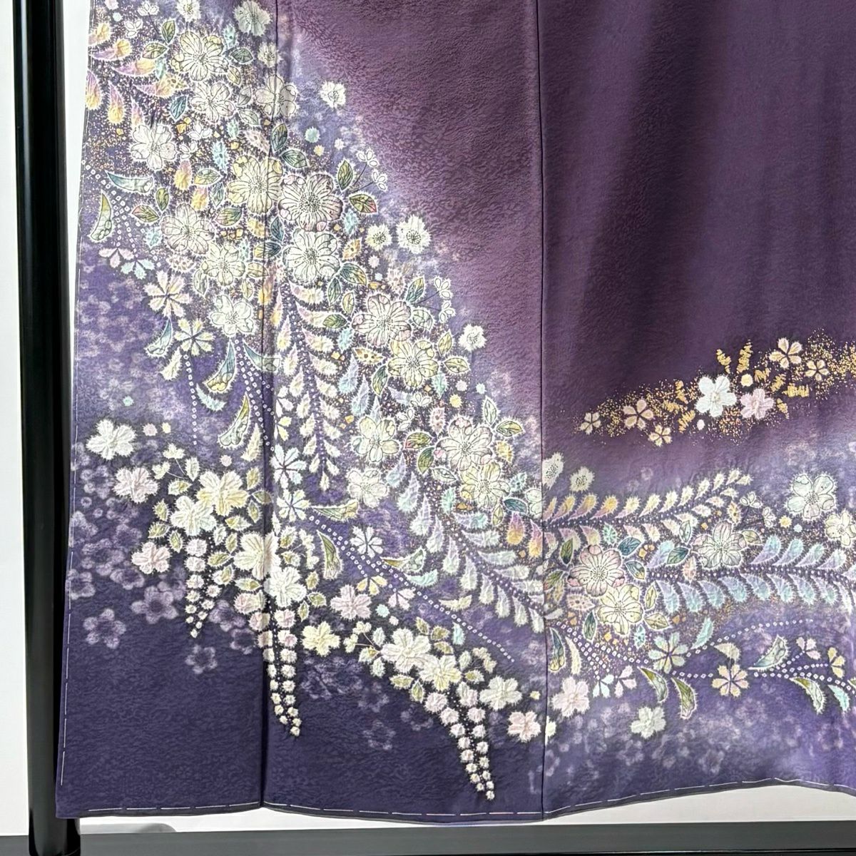 訪問服 身長155.5cm 袖長63cm S 雙層 德永憲峯 落款あり 辻花染 金銀彩 漸層 紫 純蠶絲 逸品級