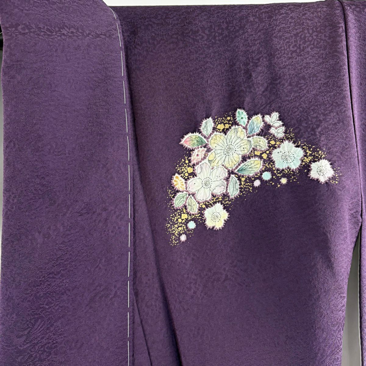 訪問服 身長155.5cm 袖長63cm S 雙層 德永憲峯 落款あり 辻花染 金銀彩 漸層 紫 純蠶絲 逸品級