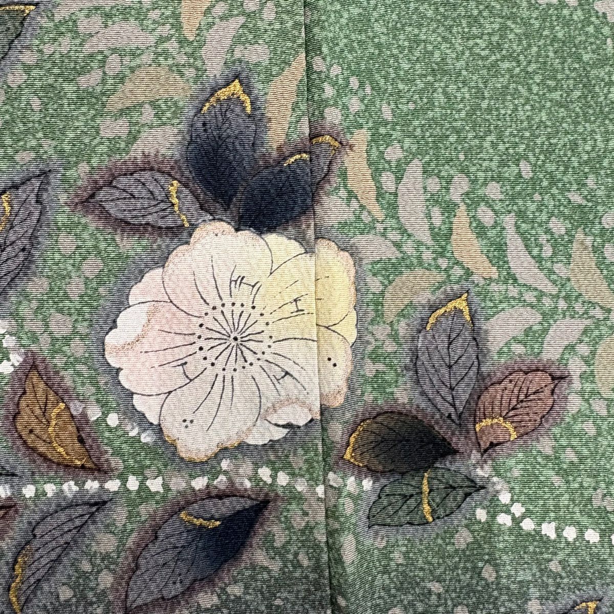 訪問服 身長156.5cm 袖長64cm M 雙層 辻花染 金彩裝飾 漸層 青灰 純蠶絲 名品級