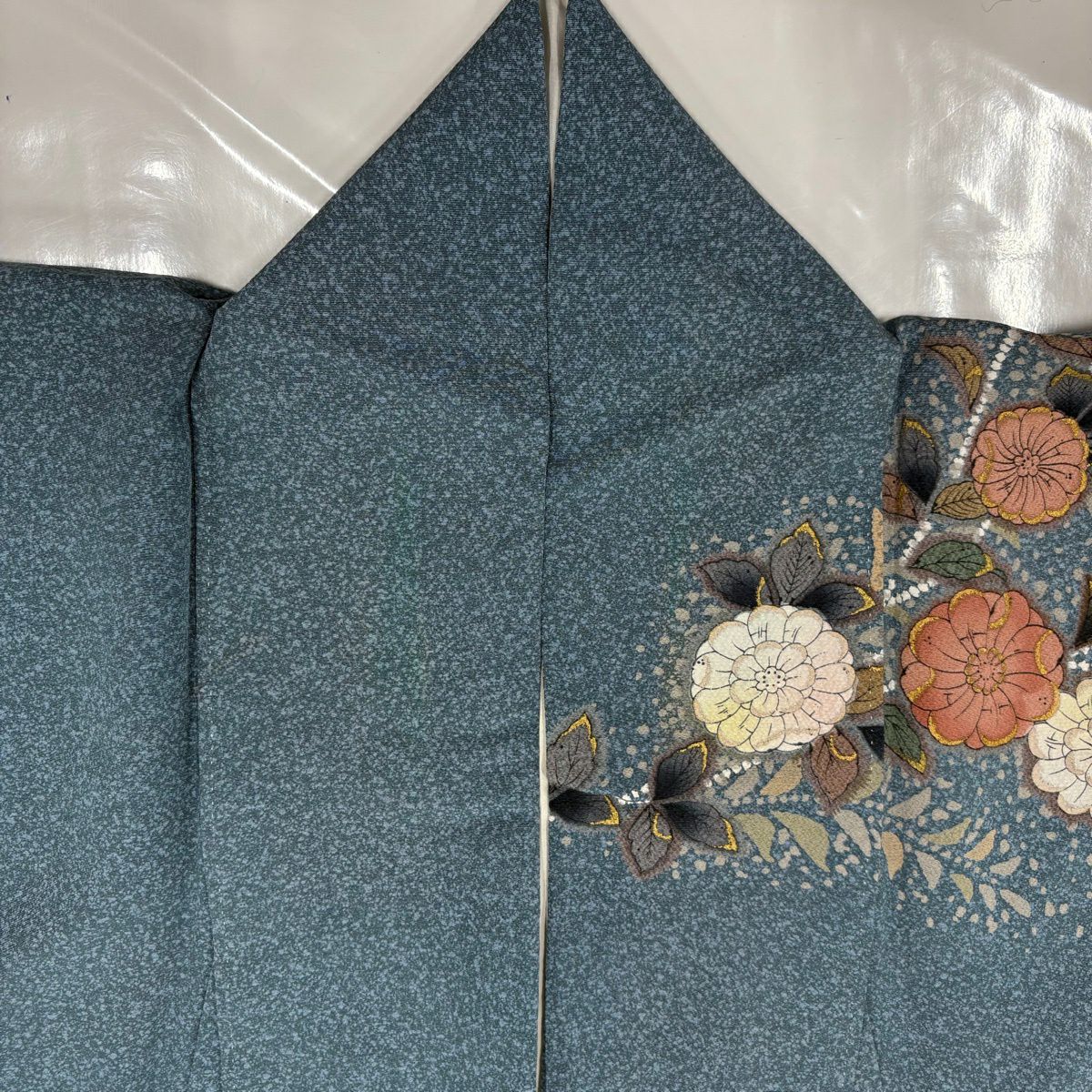 訪問服 身長156.5cm 袖長64cm M 雙層 辻花染 金彩裝飾 漸層 青灰 純蠶絲 名品級