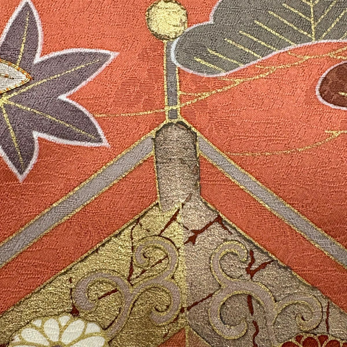 訪問服 身長163.5cm 袖長66cm M 雙層 幔幕 樱楓 金絲 金銀彩 鮭粉色 純蠶絲 名品級