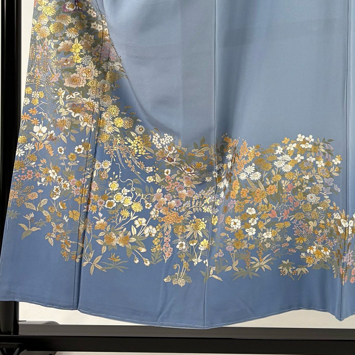 色留袖禮服 身長153.5cm 袖長65cm M 雙層 和田光正 落款 牡丹 草花紋 金銀彩 拉麵 水藍色 純蠶絲 名品級