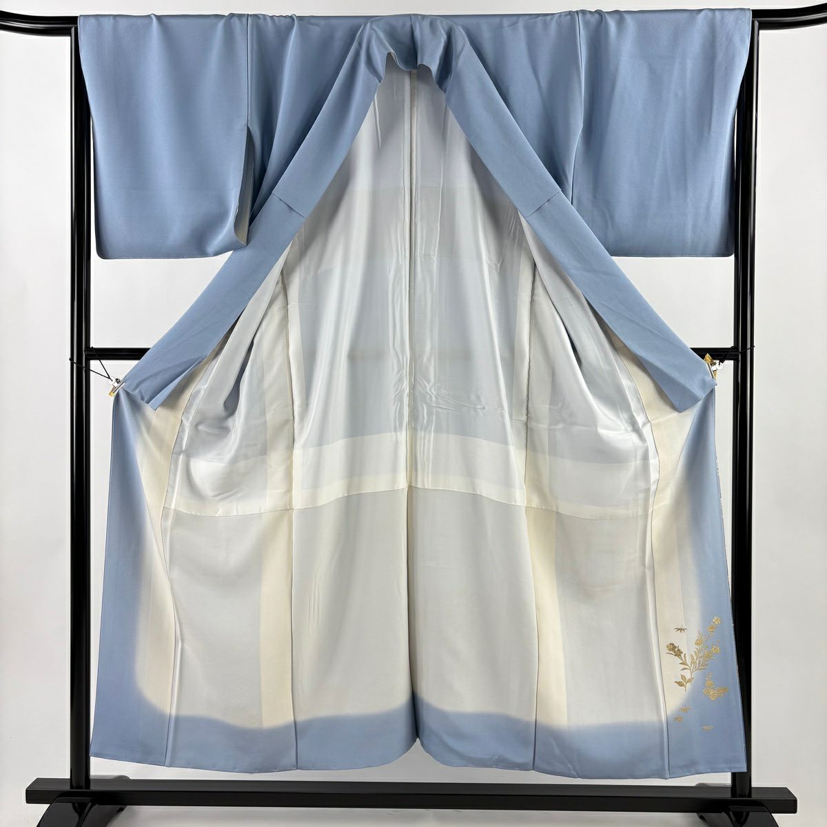 色留袖禮服 身長153.5cm 袖長65cm M 雙層 和田光正 落款 牡丹 草花紋 金銀彩 拉麵 水藍色 純蠶絲 名品級