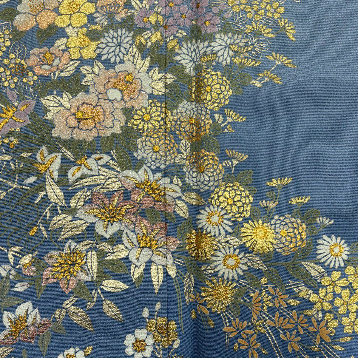 色留袖禮服 身長153.5cm 袖長65cm M 雙層 和田光正 落款 牡丹 草花紋 金銀彩 拉麵 水藍色 純蠶絲 名品級