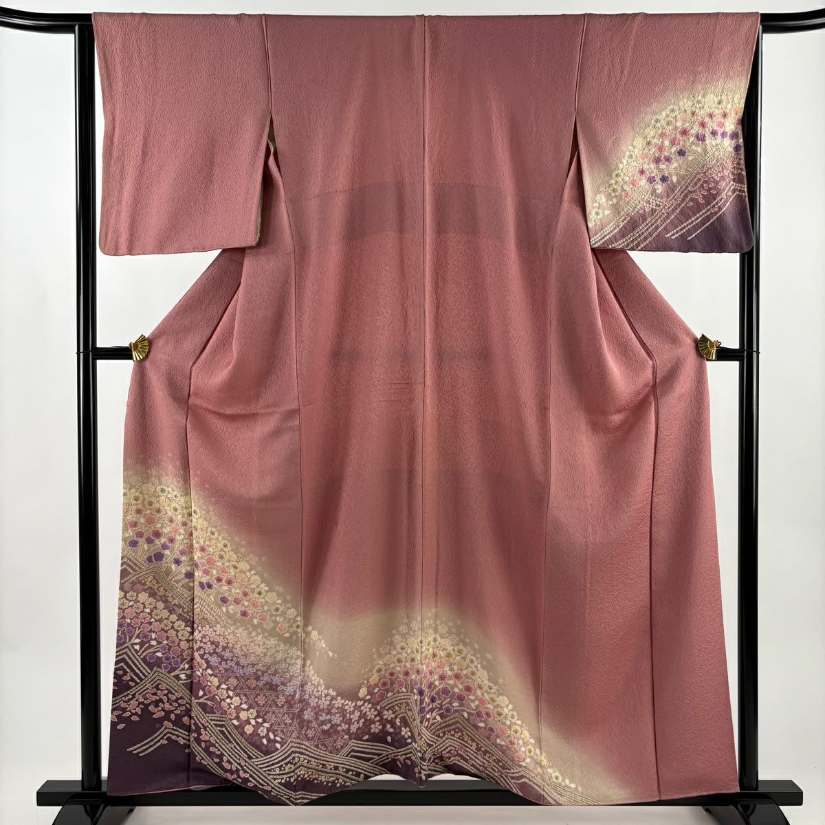 付下 身長157.5cm 袖長64cm M 雙層 櫻花 波 絞染 金通し 粉紅 純蠶絲 名品級