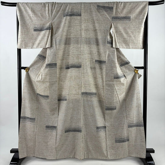 紬織 身長165.5cm 袖長68.5cm L 雙層 段縞紋 薄茶 純蠶絲 名品級