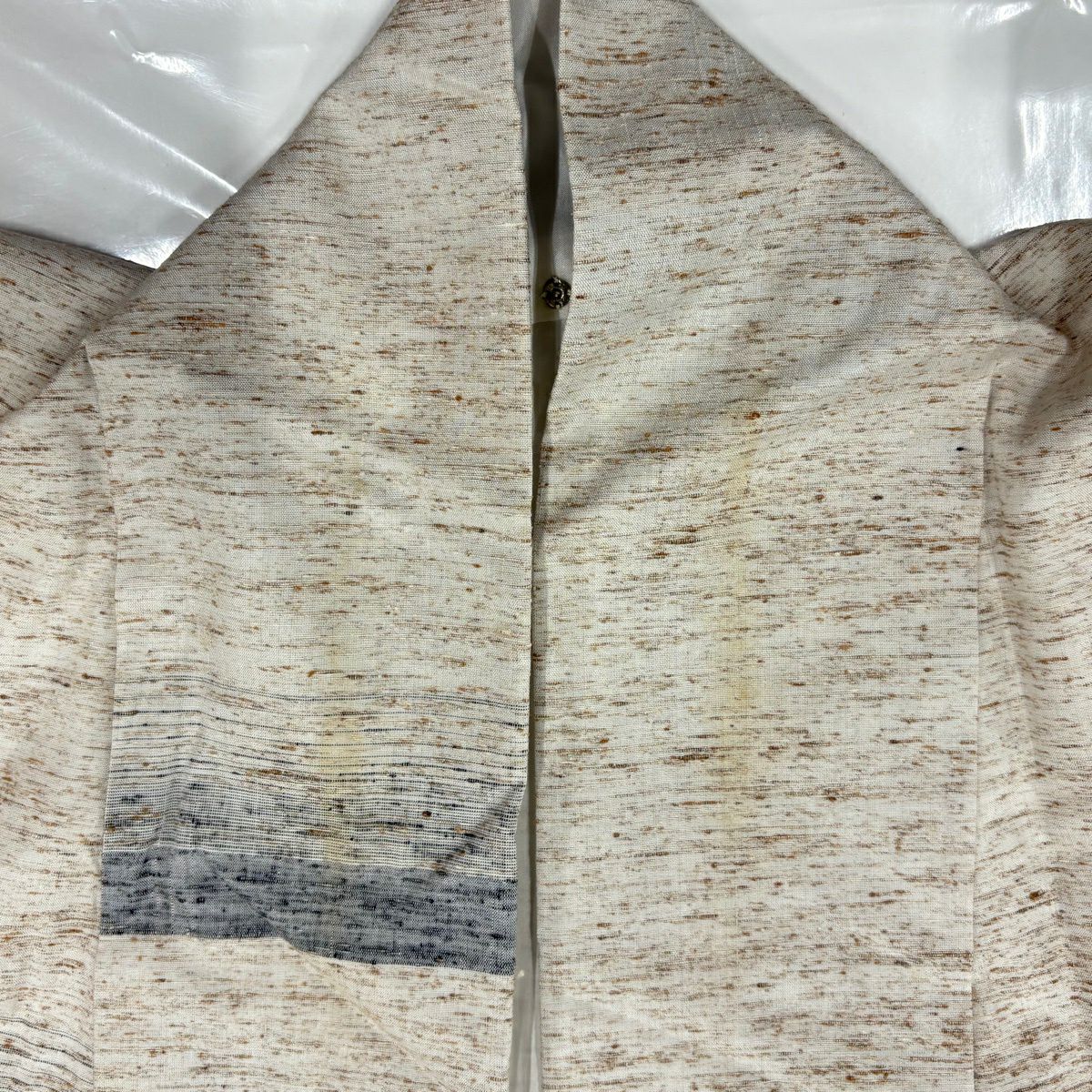紬織 身長165.5cm 袖長68.5cm L 雙層 段縞紋 薄茶 純蠶絲 名品級