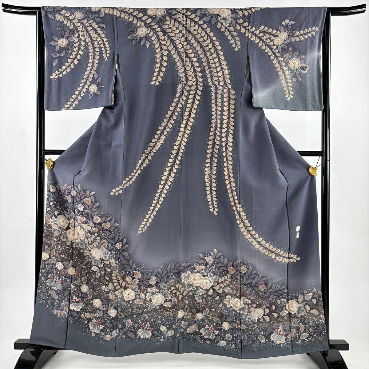 訪問服 身長162.5cm 袖長65cm M 雙層 翠山工房 落款あり 辻花染 漸層 灰紫 純蠶絲 名品級