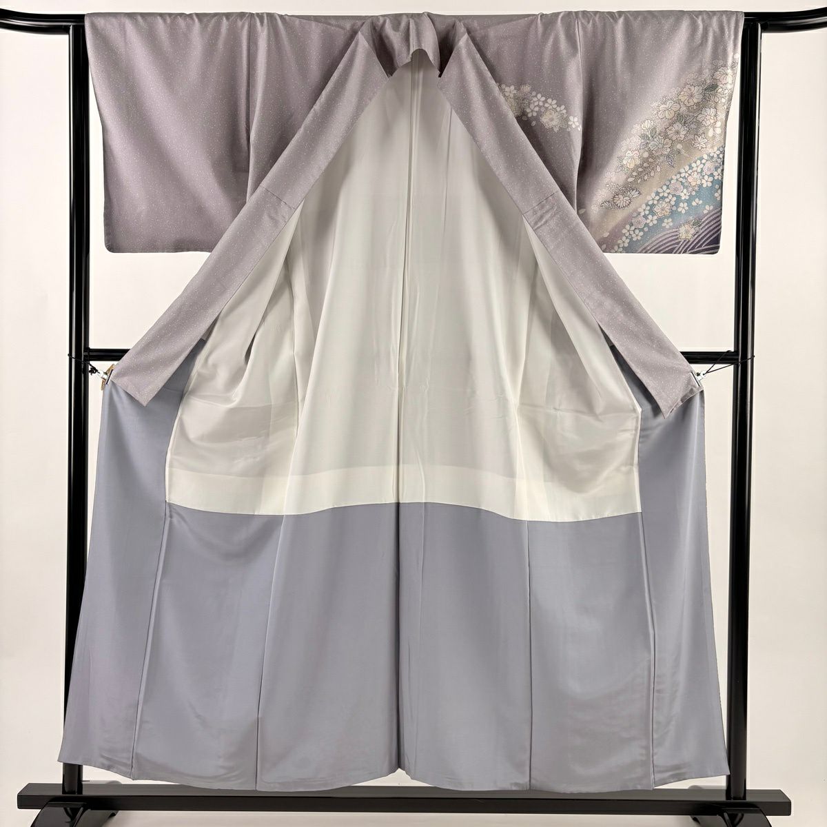訪問服 身長155.5cm 袖長63cm S 雙層 紬織織 辻花染 松樹皮菱 漸層 灰紫 純蠶絲 名品級