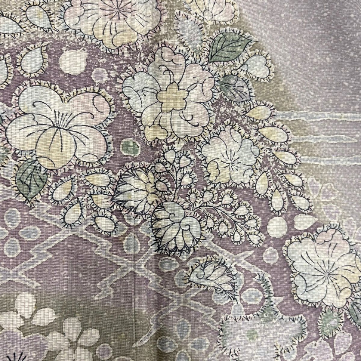 訪問服 身長155.5cm 袖長63cm S 雙層 紬織織 辻花染 松樹皮菱 漸層 灰紫 純蠶絲 名品級