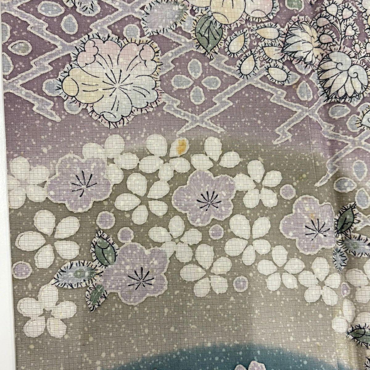 訪問服 身長155.5cm 袖長63cm S 雙層 紬織織 辻花染 松樹皮菱 漸層 灰紫 純蠶絲 名品級