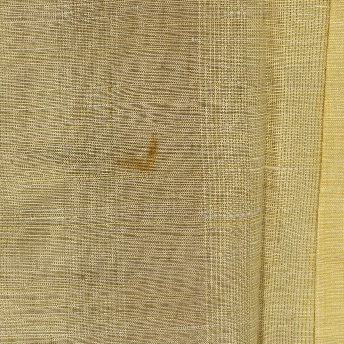 付下 身長159cm 袖長62cm S 雙層 紬織織 落款あり 草花紋紋 縱條 薄黃 純蠶絲 名品級