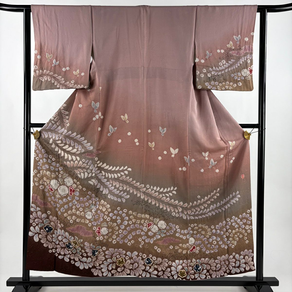 【美品】訪問服 身長156.5cm 袖長62.5cm S 雙層 滝泰 落款あり 辻花染 金通し 漸層 粉米色 純蠶絲 名品級